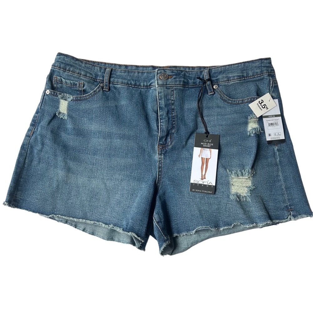 NWT Sofia Vergara Chi Mid Rise Distressed Jean Shorts | Size 16